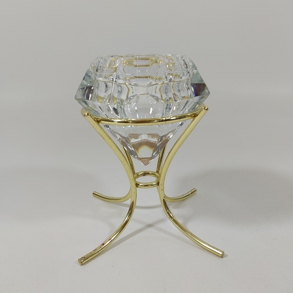 Vintage PartyLite 24% Lead Crystal Diamond Shaped Solitaire Votive Candle Holder